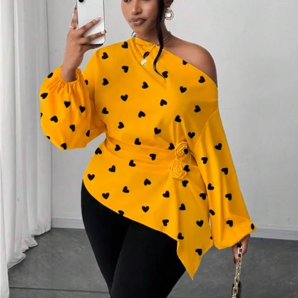 Plus Size Asymmetrical Off Shoulder Top Blouse Shirt Pink - Picture 8 of 16